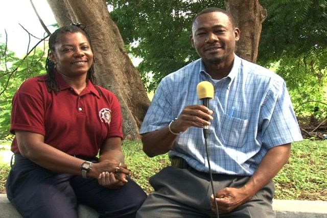 (L-R) Fire Sub Officer based at the Charlestown Fire Station on Nevis Ms. Catherine Joseph and Project Officer at the Nevis Disaster Management Office Mr. Brian Dyer